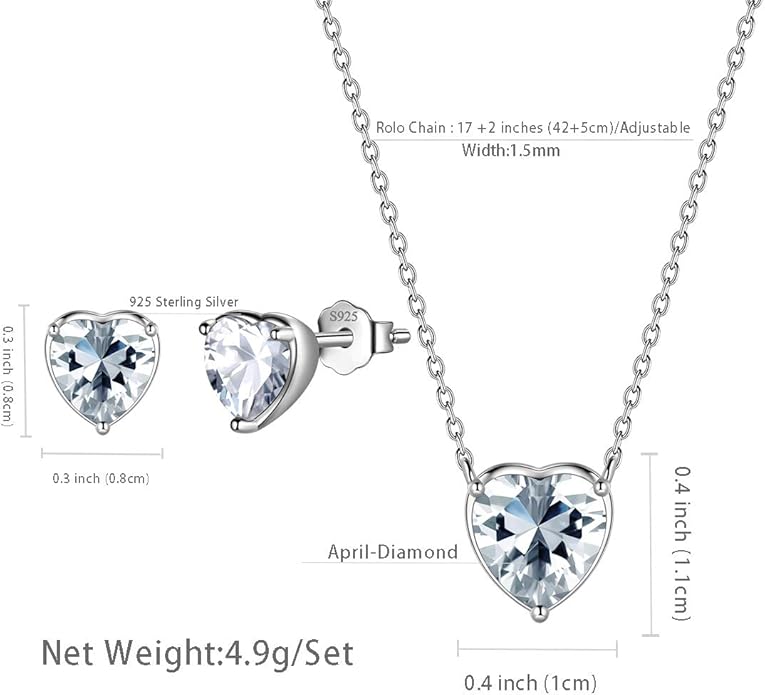 Aurora Tears 925 Sterling Silver 12 Birthstone Hearts Jewelry Women Crystal Wedding/Engagement/Bridal Heart Necklace/Earring/Ring/Bracelet Sets Jewellery