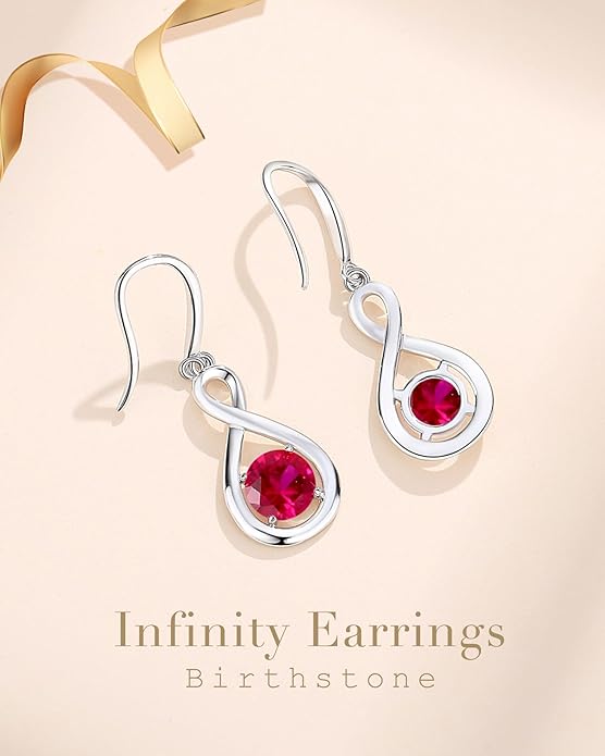 FANCIME Dangle Drop Earrings 925 Sterling Silver Dainty Infinity Round Gemstone Birthstone Jewelry Birthday Gifts for Her Women