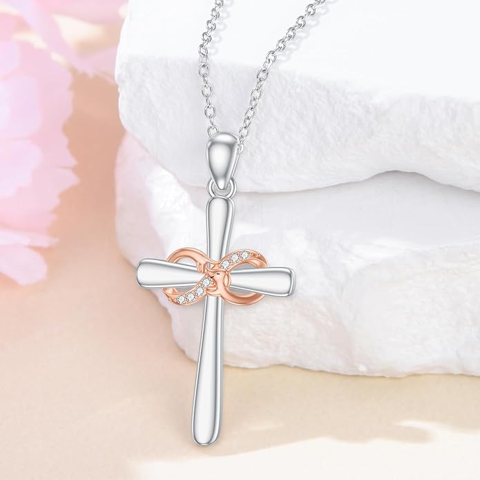Cross Necklace Women Sterling Silver Mustard Seed/Crescent Moon/Dachshund/Stethoscope Gifts Cross Jewelry for Women