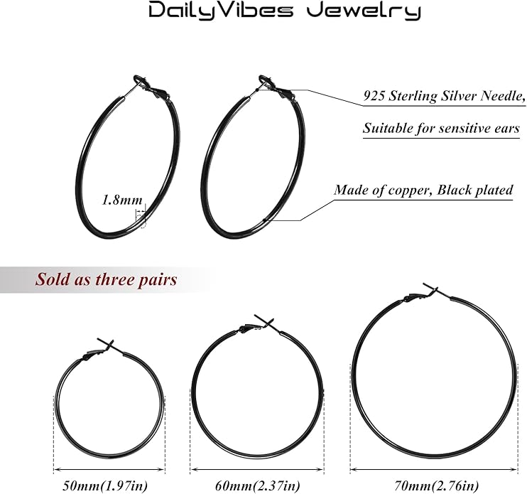Big Gold Hoop Earrings for Women Hypoallergenic 925 Sterling Silver Post Thin Loop 14K Gold Plated Hoop Earrings Set for Women, 3 Pairs