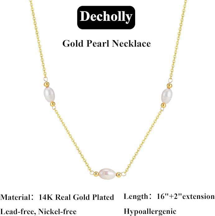 Gold Pearl Necklaces for Women Trendy, 14K Gold Plated Dainty Necklace Simple Layered Pearl Necklaces for Women Trendy Wedding Birthday Jewelry