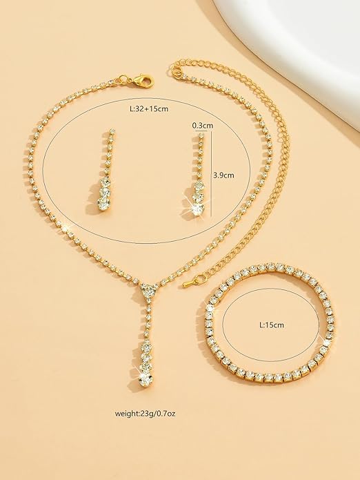 MIFYNN Rhinestone Wedding Set for Women Sparkle Crystal Earrings Necklace Bracelet Jewelry Set Wedding Party Prom Jewelry Set for Brides Bridesmaid