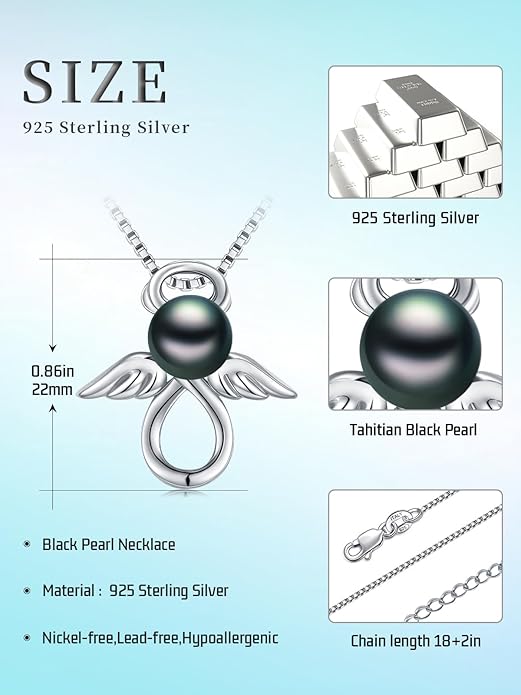 KANNSOAR Tahitian Black Pearl Pendant Necklace AAAA 18K White Gold Plated 925 Sterling Silver Black Pearl Jewelry Gift for Women Mother Wife Her for Anniversary Christmas Birthday