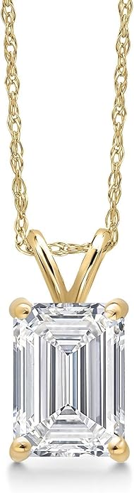 Gem Stone King 1 to 5 Carat 14K Gold IGI Certified Lab Grown Diamond Pendant Necklace For Women | Emerald Cut | E-F Color | VS1-VS2 Clarity | With 18 Inch Gold Chain