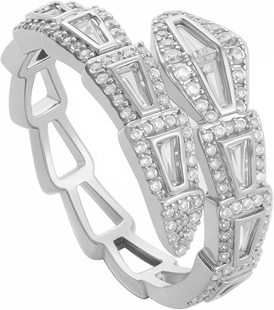 Aura & lrena Adjustable Snake Rings for Wome, 18K Gold or Platinum Plating Open-Ended Ring with AAA Cubic Zirconia Fashion Jewelry, Statement Gift Design Rings for Men and Women Non Tarnish