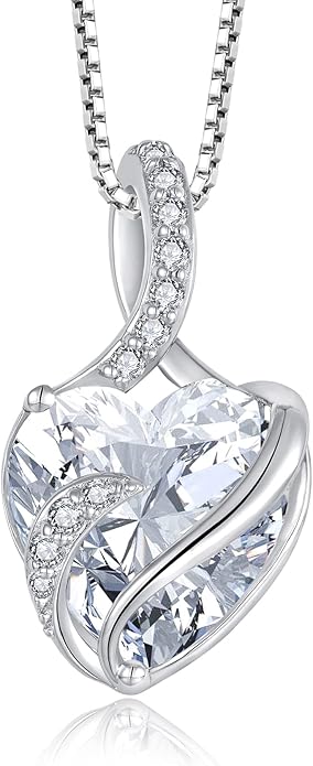 FJ Infinity Birthstone Necklace 925 Sterling Silver Love Heart Pendant Jewelry Gifts for Women
