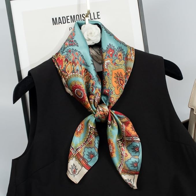 ANDANTINO 100% Mulberry Silk Square Scarf for Hair-25.6" X25.6'' Women Men Natural Silk Neckerchief Digital Printed Headscarf