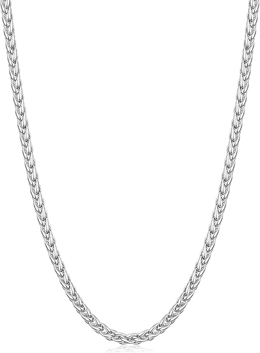 Fiusem Black Wheat Chains for Men and Women, 2/2.5/3/4/5mm Stainless Steel Necklace Chain, Mens Necklace Jewelry Gift 16-28 Inch
