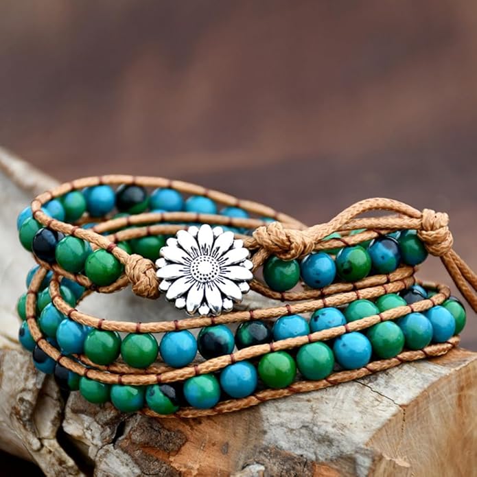 ZOSOJONA Boho Wrap Bead Bracelet for Women - Handmade Adjustable Natural Stone Beaded Bracelets Rope Yoga Healing Bracelet Bangle Hippie Jewelry