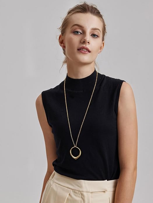 Long Pendant Necklace for Women Gold Plated Circle Long Chain Necklace Y Necklace Jewelry for Women