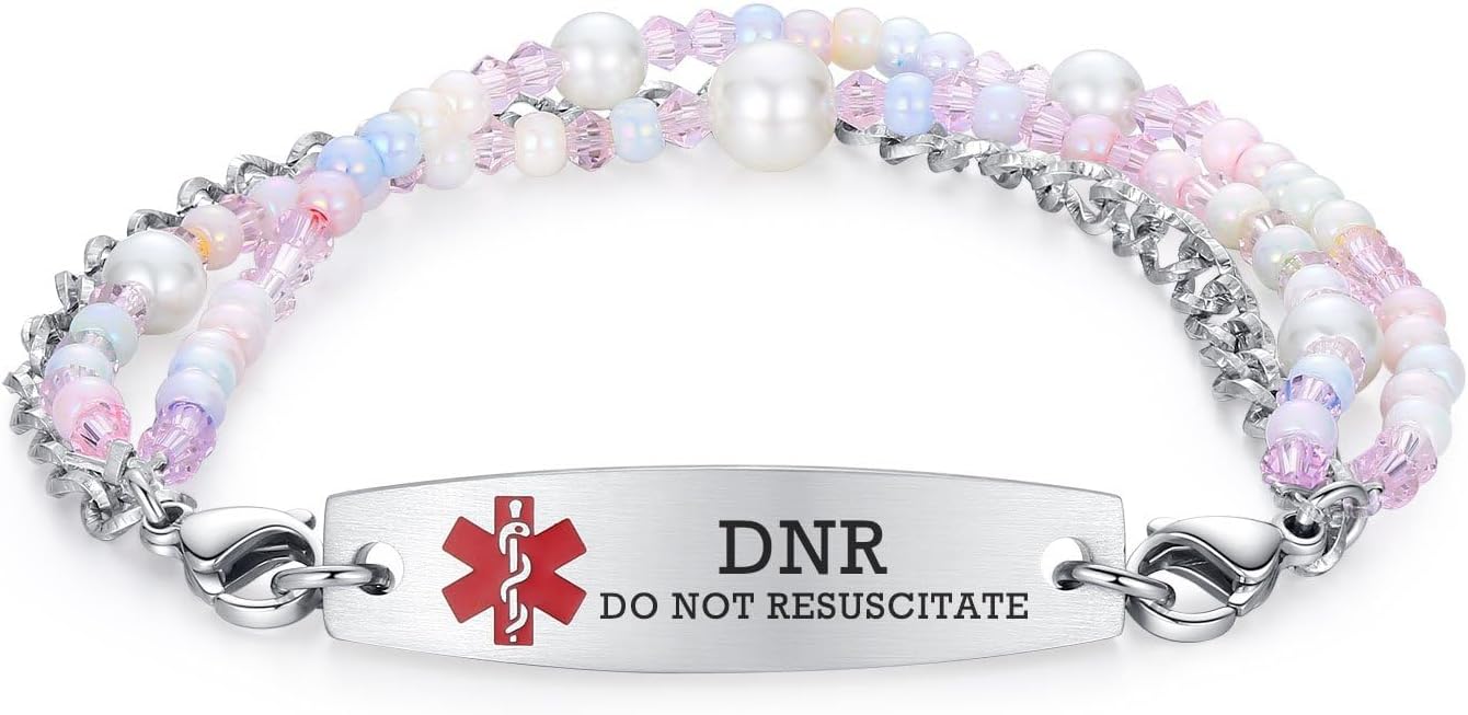 mnmoom 7.5 inch interchangeable Medical id bracelets for Women beads Medical alert bracelets with customize engraving