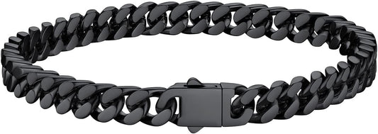 Bestyle Thick Mens Cuban Link Chain Bracelets, Durable Real 18K Gold/Black Metal Plated Solid Stainless Steel Hand Chain Cuban Bracelets for Men, Silver Black Gold Bracelets for Father Husband