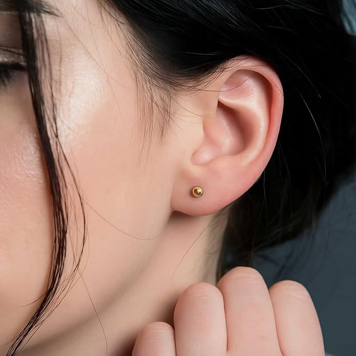KEZEF Sterling Silver Ball Stud Earrings Hypoallergenic Earrings for Women | Available in Sterling Silver, Rose Gold, or 14K Gold Plated Silver (2mm-10mm)