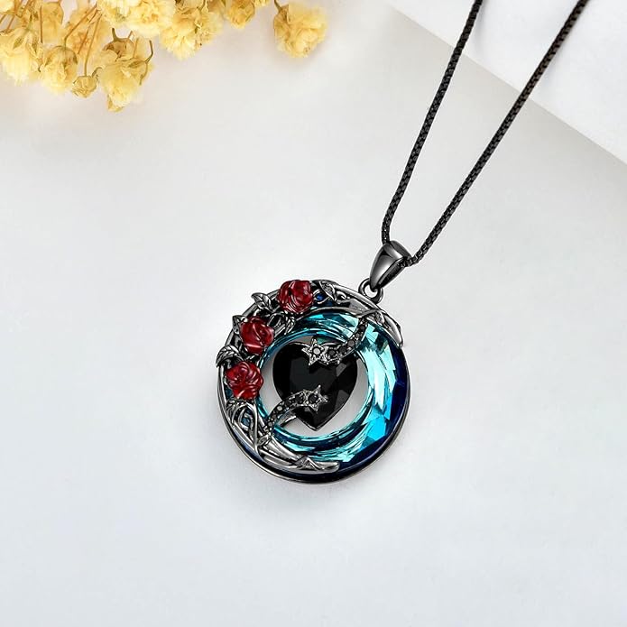 TOUPOP Christmas Gifts Birthstone Necklace 925 Sterling Silver Moon and Star Pendant with Blue Crystal Celtic Moon Jewelry Birthday Gifts for Women Mom Wife Her Daughter