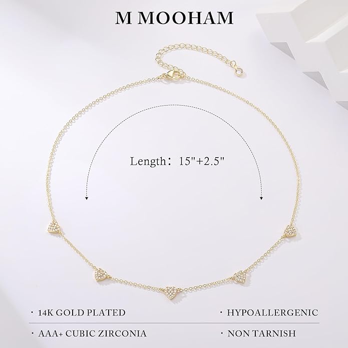 M MOOHAM Gold Clover Heart Pearl Butterfly Star flower Choker Necklace for Women - Dainty 14K Gold Plated Cubic Zirconia Cute Station Necklaces for Women Trendy Prom Jewelry Gifts