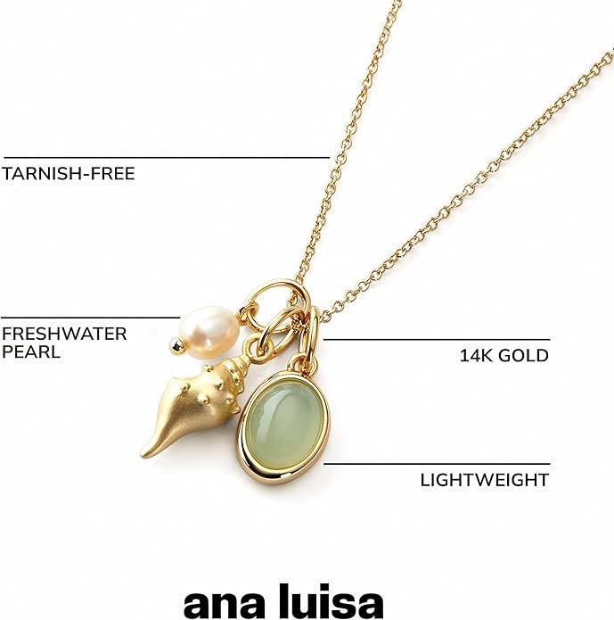 Ana Luisa Pendant Necklaces for Women - 14K Gold Plated and Silver Rhodium Necklace - Pearl, Heart, Circle, Moonstone, Gemstone, Knot Charm Styles - Hypoallergenic, Dainty, Trendy Layering Necklaces