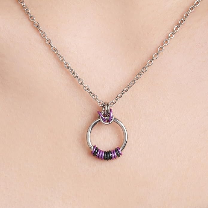 callie Personalized Morse Code Necklace - Custom Message Text on Anodized Circle Collars, Stainless Steel Morris Code Necklace, Birthday Anniversary Jewelry Gifts for Women
