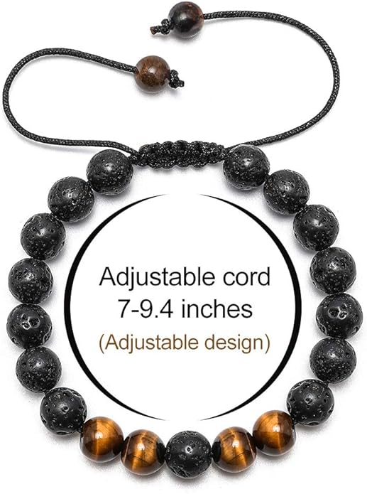M MOOHAM Natural Stone Bracelets for Men - 8mm Tiger Eye, Matte Agate, Lava Rock - Teen Boys Gifts for Birthday, Anniversary, Christmas