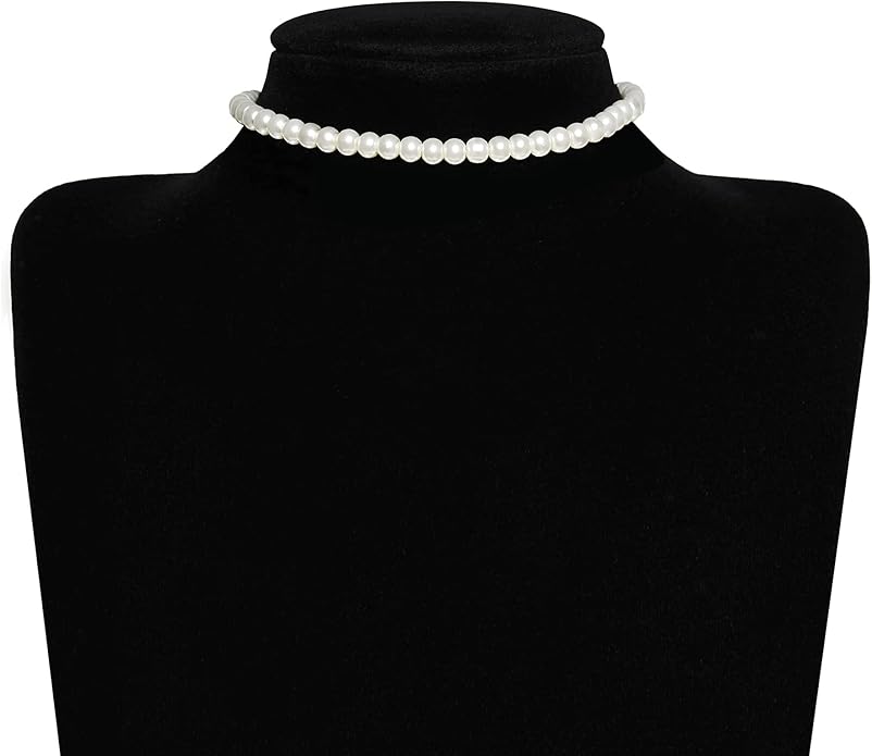 BABEYOND Round Imitation Pearl Choker Necklace Multi Strands Choker 20s Flapper Necklace Accessories for Gatsby Themed Party