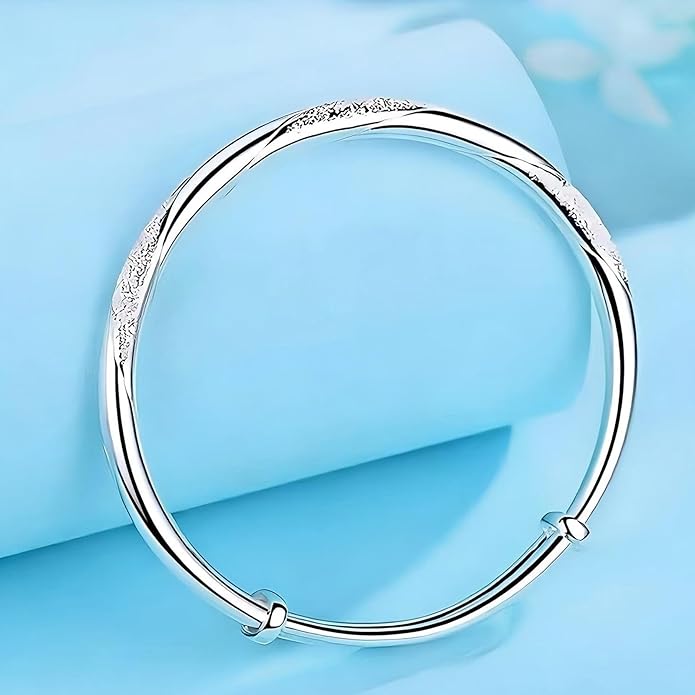 S925 Silver Bangle Bracelet for Women, Elegant Women‘s Sterling Silver Bracelet Bangle Adjustable 6.4-7.8 inches Small Size