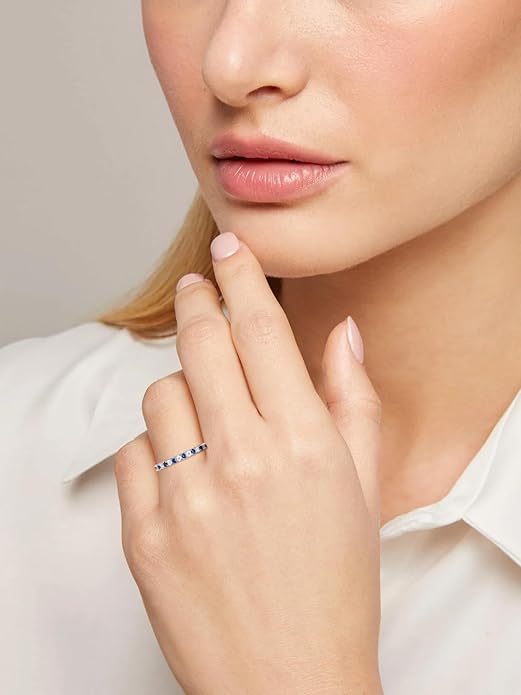 CYW Moissanite Sapphire Ruby Emerald Hand Setting Full Eternity Rings for Women, Solid 925 Sterling Silver, Stackable Ring, Wedding Birthday Valentines Anniversary Mothers Day Ideal Gift for Her