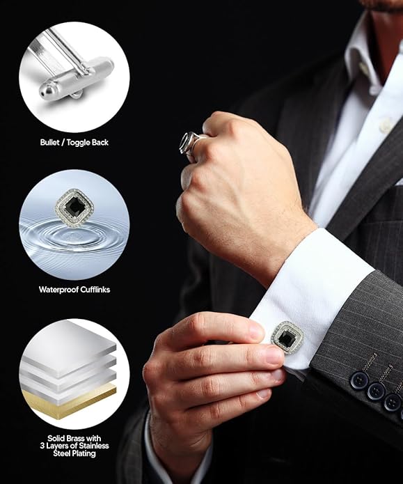 Vittorio Vico Square Colored Crystal Double Diamond Set Cufflinks