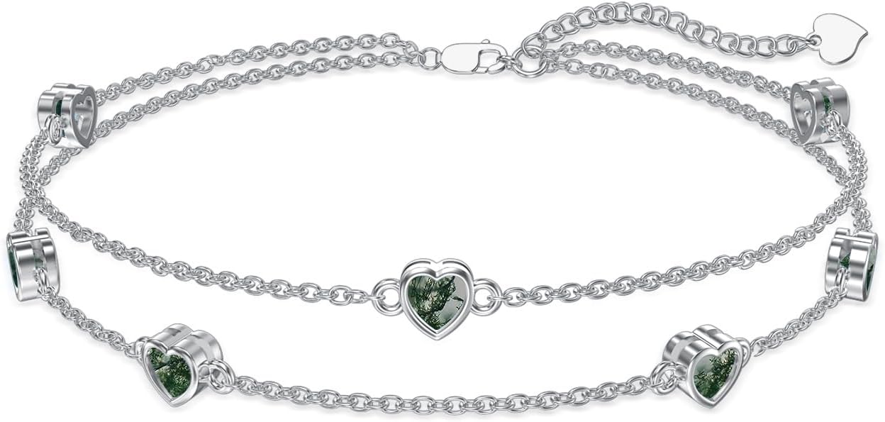 Dorunmo Heart Birthstone Anklet Bracelets for Women 925 Sterling Silver Birthday Jewelry Best Mother's Day for Women Wife