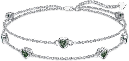 Dorunmo Heart Birthstone Anklet Bracelets for Women 925 Sterling Silver Birthday Jewelry Best Mother's Day for Women Wife