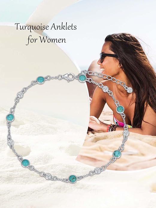 Anklet Bracelet for Women 925 Sterling Silver Natural Stone Chain Ankle Bracelet Beach Summer Fine Jewelry Birthday Christmas Gifts for Women Her Mom