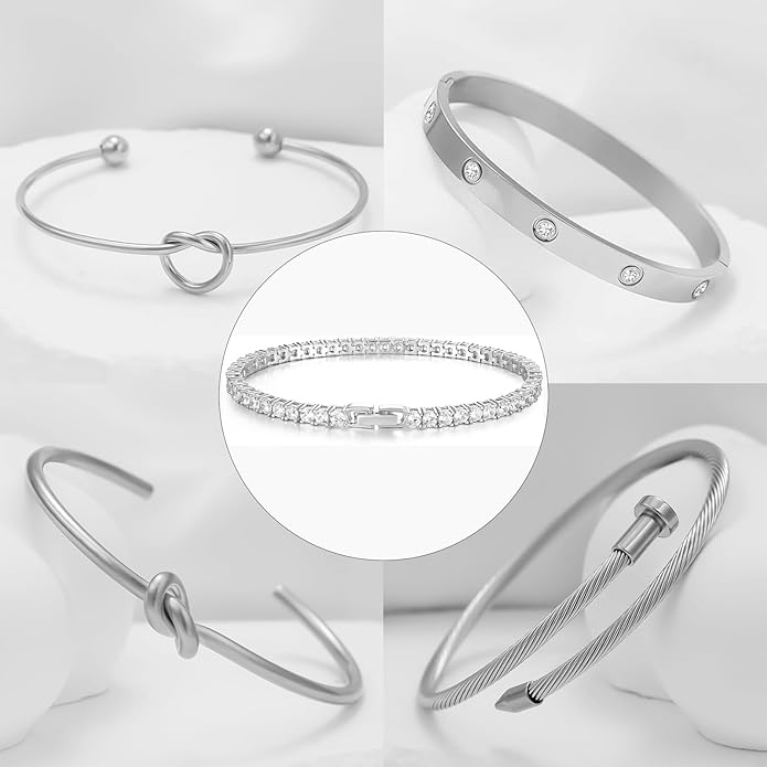 FAFUGA 18 K Gold Plated Love Bangle Bracelet Stack Cuff Jewelry for Women Jewelry Set for Women Gift with Box
