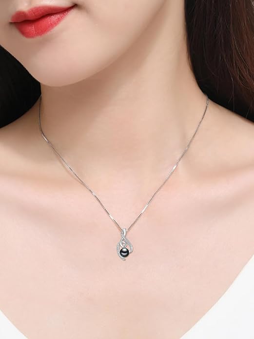 Tahitian Black Pearl Necklace Infinity Gifts for Women Wife Wedding Birthday Anniversary Jewelry Valentines Christmas Day Gifts 925 Sterling Silver