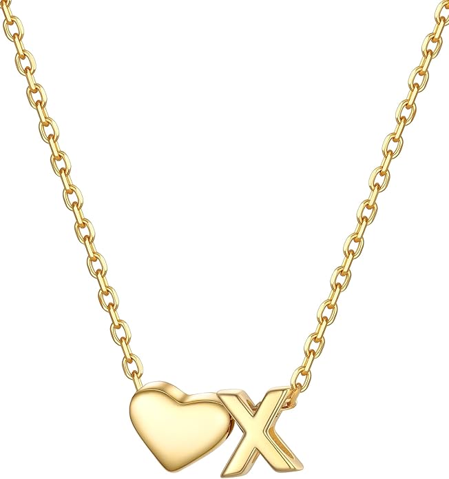 PROSILVER Initial Heart Necklace for Women, 925 Sterling Silver Tiny Heart Letter Necklace Siver, Gold Necklace, Come with Box