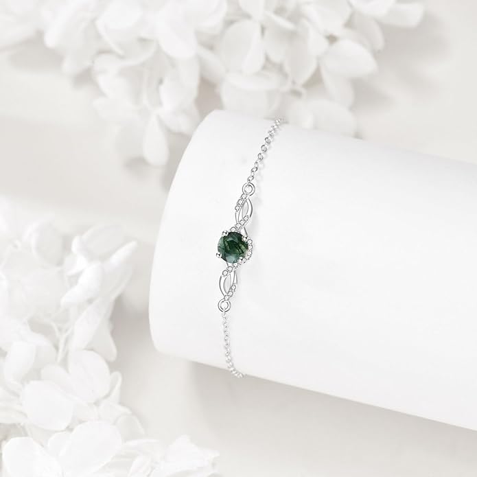 Mustard Seed Cross/Paw Print/Butterfly/Sunflower/Compass/Moss Agate Bracelet for Women 925 Sterling Silver Graduation Link Bracelet Jewelry for Women