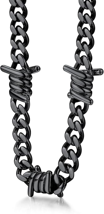 Bestyle Barbed Wire Necklace 5/7/9/12mm Mens Chain Necklaces Hip-hop Punk Gothic Stainless Steel Chain Heavy Thick Cuban Link Chain for Men Women, Length 16/18/20 Inch
