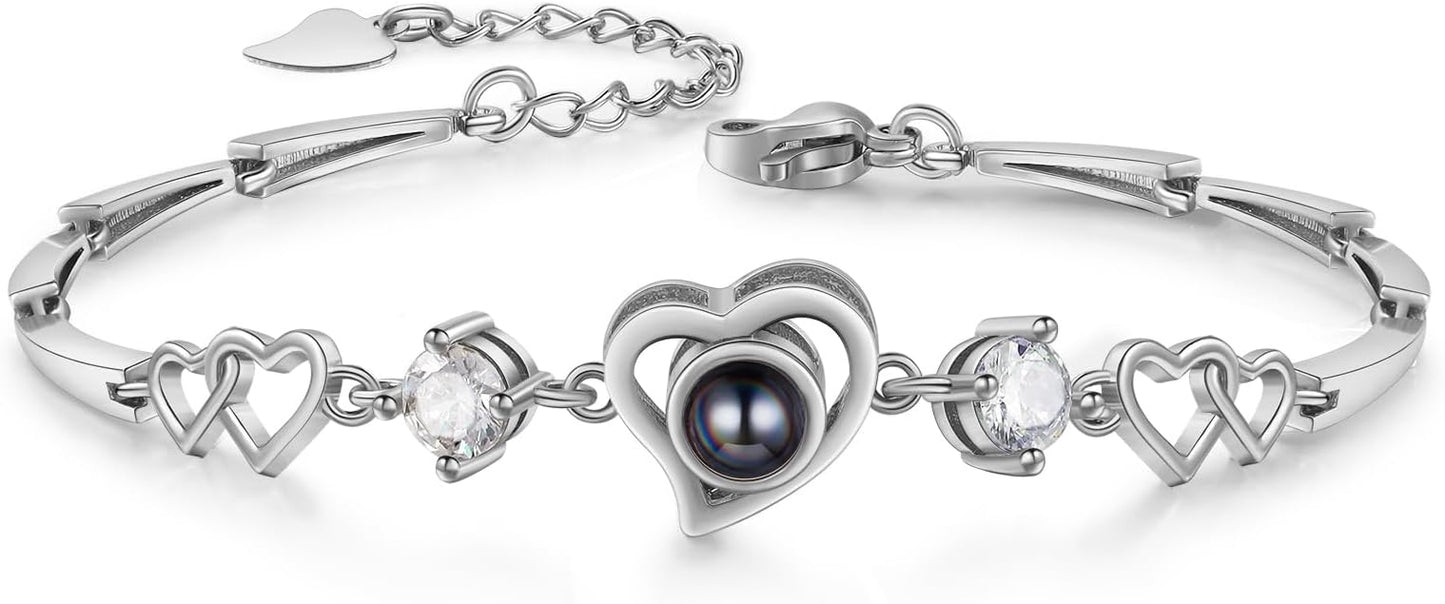 ROSI Personalized Bracelets with Picture Inside, Custom Projection Bracelets with Photos, Picture Bracelet Personalized Photo Gifts, Memorial Gifts for Women Mom Family Couple Girl