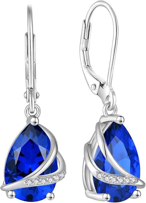 Birthstone Dangle Drop Earrings for Women 925 Sterling Silver Teardrop Leverback Earrings Jewelry Gifts for Wife Mother Her