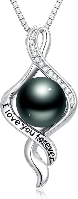 KANNSOAR Tahitian Black Pearl 18K White Gold Plated Sterling Silver Heart/Infinity/Four Leaf Clover Pendant Necklace Jewelry Gifts for Women Wife Mom Girlfriend Wedding Birthday Anniversary Christmas