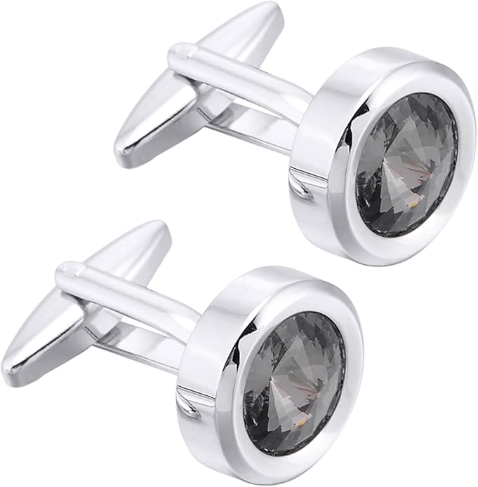 ZEEY Silver Round Crystal Gemstone Cufflinks for Men Women Classic Men's Cufflink Jewelry Set for Business Wedding Party Formal Events Daily Tuxedo Dress Shirt Accessories