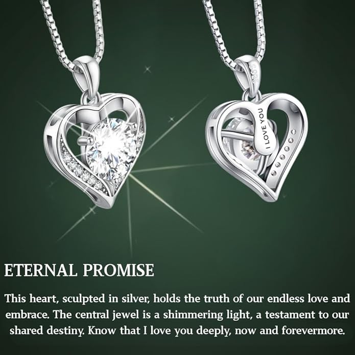 1-3 Carats Moissanite Necklace for Women, Heart Pendant Engraved 'I LOVE YOU', Birthday Gift for Girlfriend Daughter, Anniversary Present for Wife, Jewelry Gifts for Christmas Mothers Valentine's Day