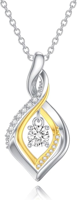 ZBA Natural Diamond Infinity Necklace for Women, 14K White Gold Plated Sterling Silver Diamond Eternal inifnity Pendant Necklaces Jewelry, Birthday Christmas Gifts for Mom Her Wife(Color F-G/Clarity I1-I2)