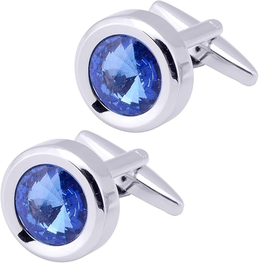 ZEEY Silver Round Crystal Gemstone Cufflinks for Men Women Classic Men's Cufflink Jewelry Set for Business Wedding Party Formal Events Daily Tuxedo Dress Shirt Accessories