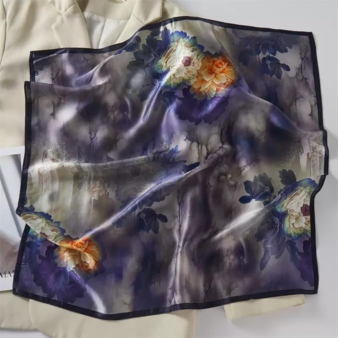 ANDANTINO 100% Mulberry Silk Square Scarf for Hair-25.6" X25.6'' Women Men Natural Silk Neckerchief Digital Printed Headscarf