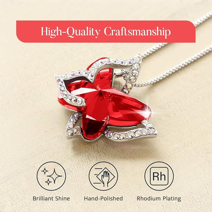 Gift Butterfly Birthstone Crystal Necklace, Silver Tone with 18”+2” Chain, Necklace for Mother’s Day Anniversary Birthday Gifts for Women and Daughter