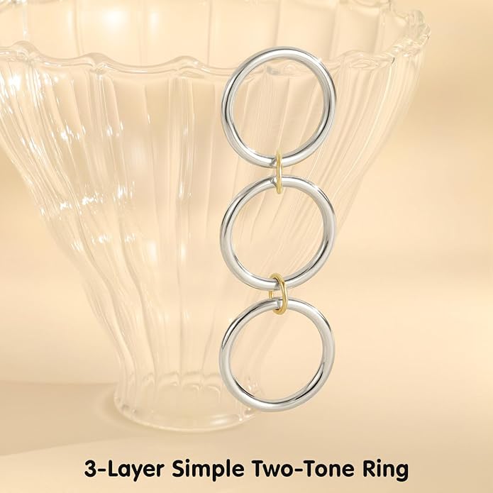 Emibele 14K Gold Plated Stackable Rings for Women, Interlocking Non Tarnish Gold Rings, Silver Dainty Cubic Zirconia Bands, Two-Toned Mixed Metal Stacking Band, Trendy Jewelry Gifts for Women