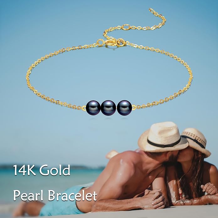 KECHO 14K Real Gold Freshwater Cultured Pearl Bracelet 14K Solid Gold Jewelry Anniversary Birthday Gift for Women