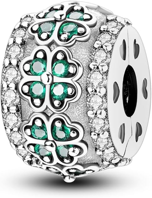 Parmuz Clip Spacer Charm for Bracelet 925 Sterling Silver Pave Cubic Zirconia Lock Stopper Bead Star Moon Evil Eye Jewelry Charm for Woman