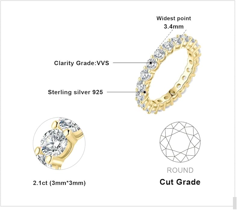 JewelryPalace 6 Stone Cubic Zirconia Half Eternity Stackable Wedding Rings for Women, 14K White Yellow Rose Gold Plated 925 Sterling Silver Promise Rings for Her, Simulated Diamond Wedding Band Ring