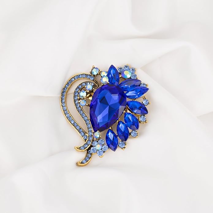 LAXPICOL Vintage Austrian Crystal Elegant Heart Flower Brooch Pin For Women Wedding Broach Pin