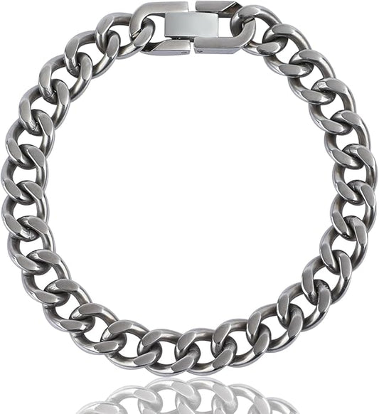 SanThree 9.5mm Solid Titanium Cuban Link Chain Bracelet for Men, Lightweight Skin-Friendly Hip Hop Bracelets for Birthday Graduation Friendship, 7"/7.5"/8",8.6"-9", Come with Gift Box