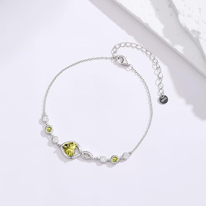 Infinity Birthstone Bracelet 925 Sterling Silver Heart Love Infinity Link Bracelet Fine Jewelry Birthday Christmas Gifts for Women Girlfriend Wife